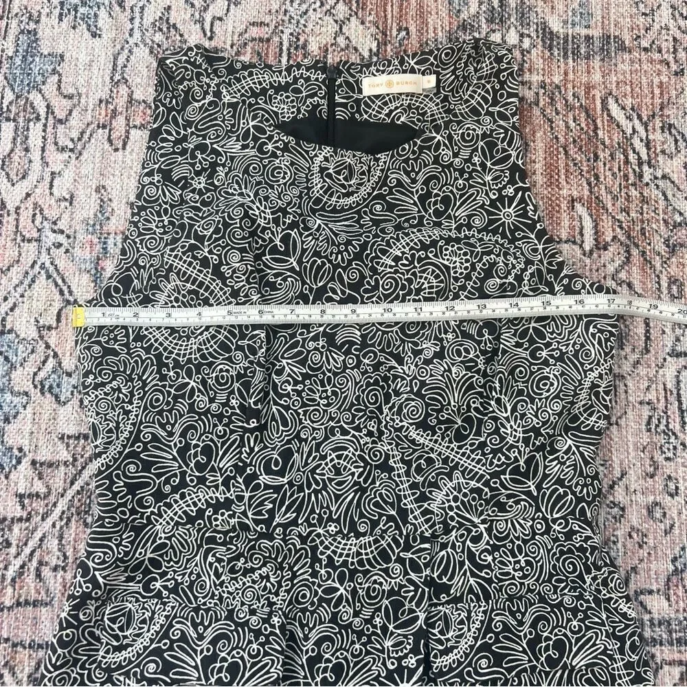 Tory Burch Paisley Doodle Print Sheath A-line Black and White Dress Size 10